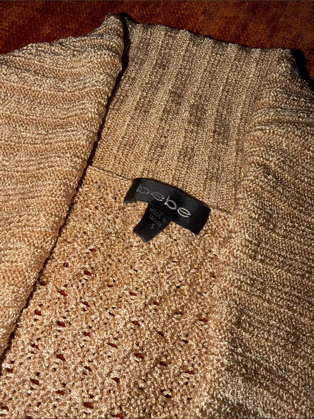 bebe Metallic RoseGold Knit Shawl Collar Cardigan with Gold Buttons | S | Used - Picture 4 of 13